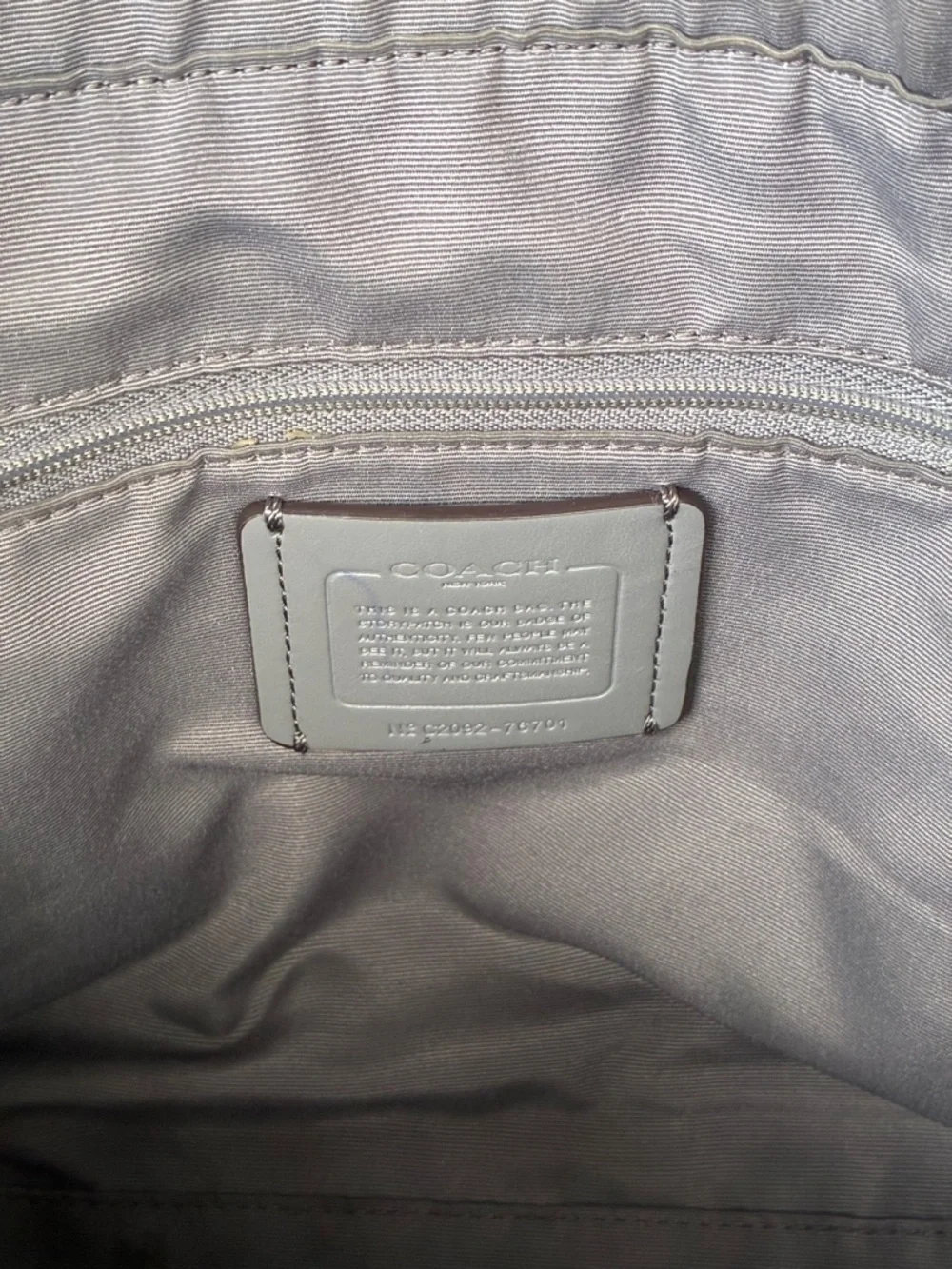COACH Pebbled Leather Tote in Light Gray with Gold Hardware